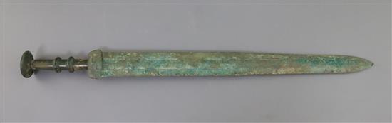 A Chinese bronze short sword, Han dynasty or later, L. 46cm
